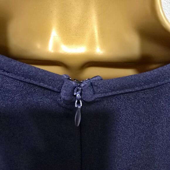 Cocktail Date Dress Womens 8 Sequin Lace Cut Out Short Sleeve Navy Blue Guest - Picture 4 of 9